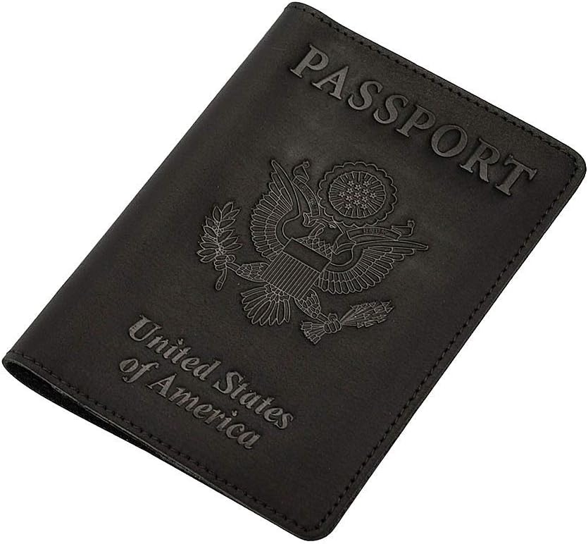 Genuine Leather Passport Holder Travel Wallet RFID Passport Cover Case for Women Men (Black)