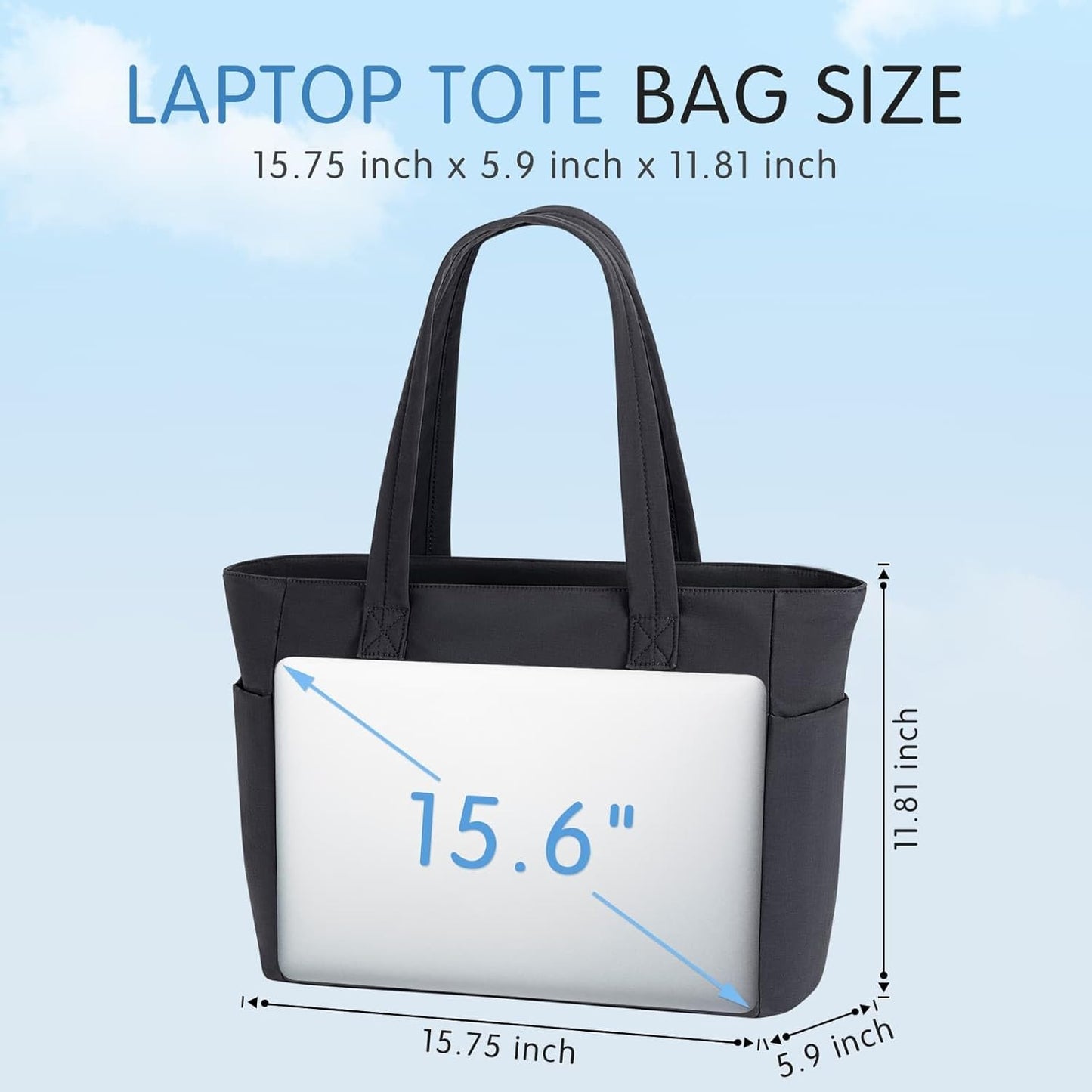 Tote Bag for Women, 15.6 Inch Waterproof Lightweight Puffer Computer Travel Work Tote Bag with Strap Teacher Nurse Laptop Briefcase Shoulder Bag, Black