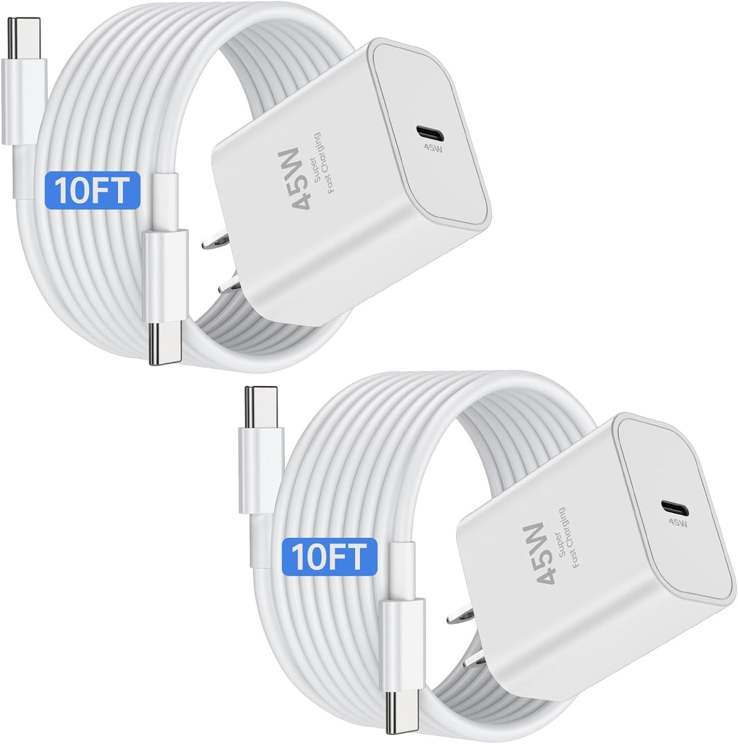 2Pack 45W iPhone 17 16 15 Fast Charger and 10ft Type C to C Cable Cord Long, USB C Charging Block Plug for Apple iPhone 17 Pro Max/17 Air/16 Pro Max/15 Plus/iPad Mini Air Wall Power Adapter Cube Brick