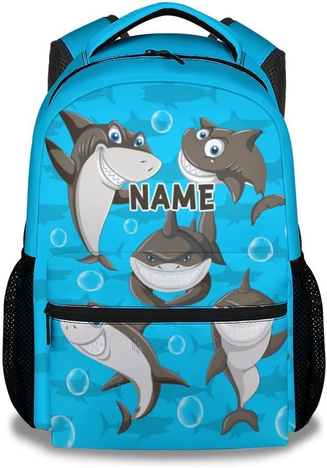Custom Shark Backpacks for Boys, Large Capacity Backpack for School, Funny Blue Lightweight Bookbag for Kids