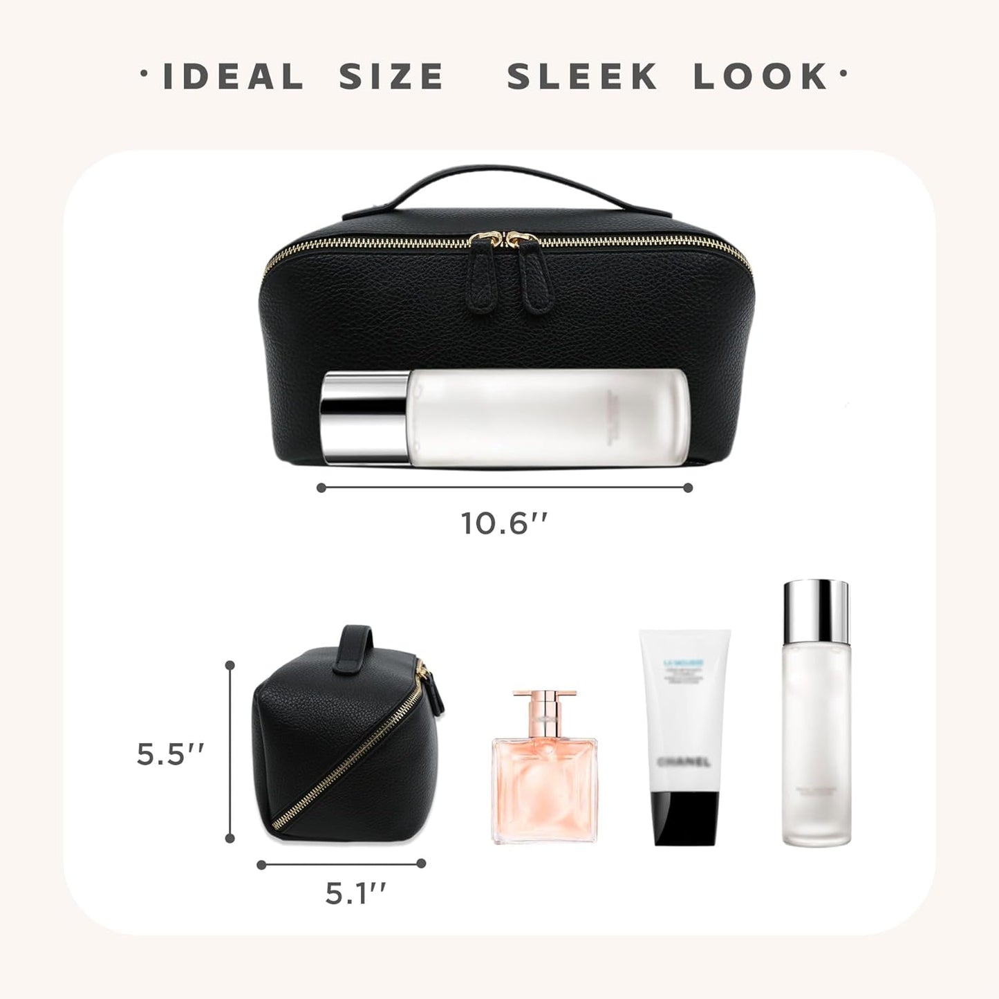 Travel Makeup Bag – Large Cosmetic Organizer with Waterproof PU Leather, Smooth Double Zipper & Tear-Resistant Lining, Toiletry Pouch for Women (Black)