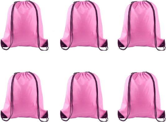 PLULON 6 Pcs Drawstring Bags Bulk Pink Drawstring Backpack String Backpack Cinch Sack Sport Gym Backpack Bags for Yoga Traveling Outdoor Sports
