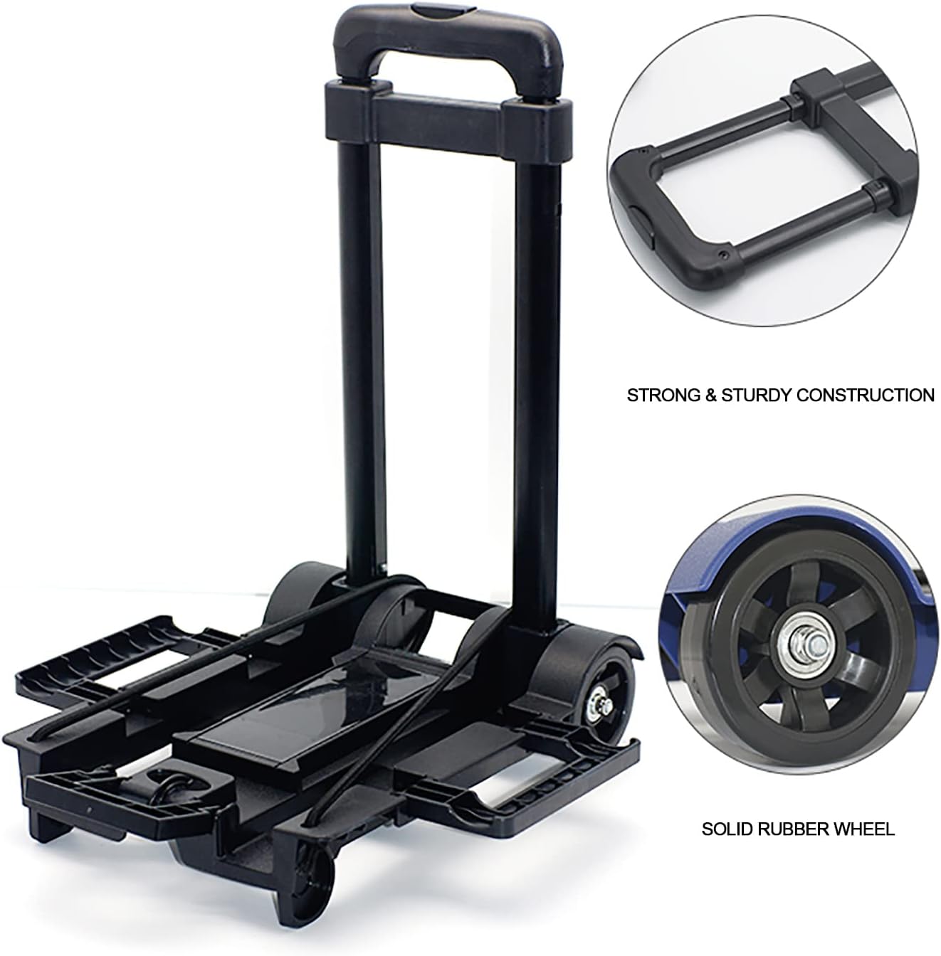 Foldable Plastic Folding Cart Lightweight Folding Shopping Trolley Mini Luggage Hand Truck for Travel Shopping Moving Office Use (2-Wheels)