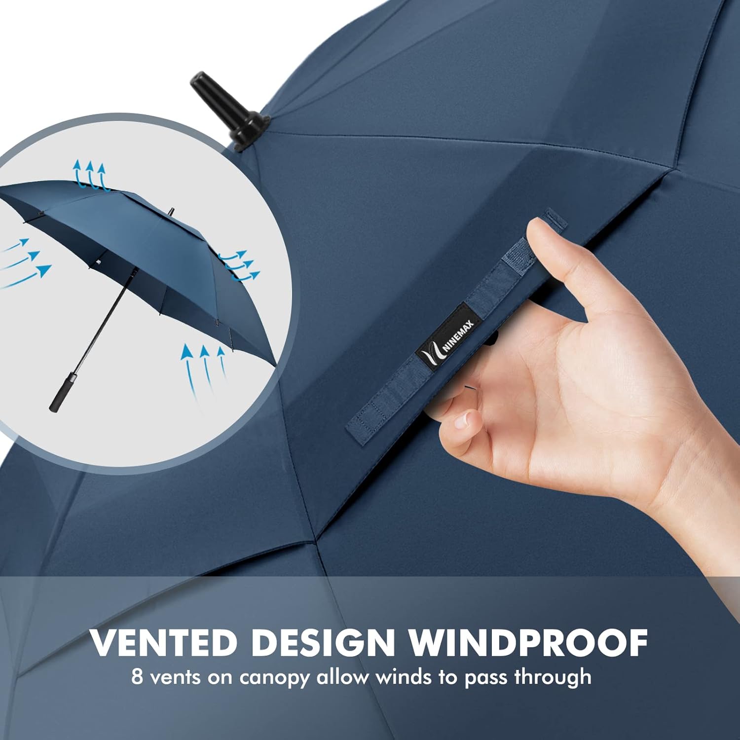 NINEMAX Golf Umbrella 51/54/62/68 Inch Automatic Open, Large Double Canopy Vented Oversize Stick