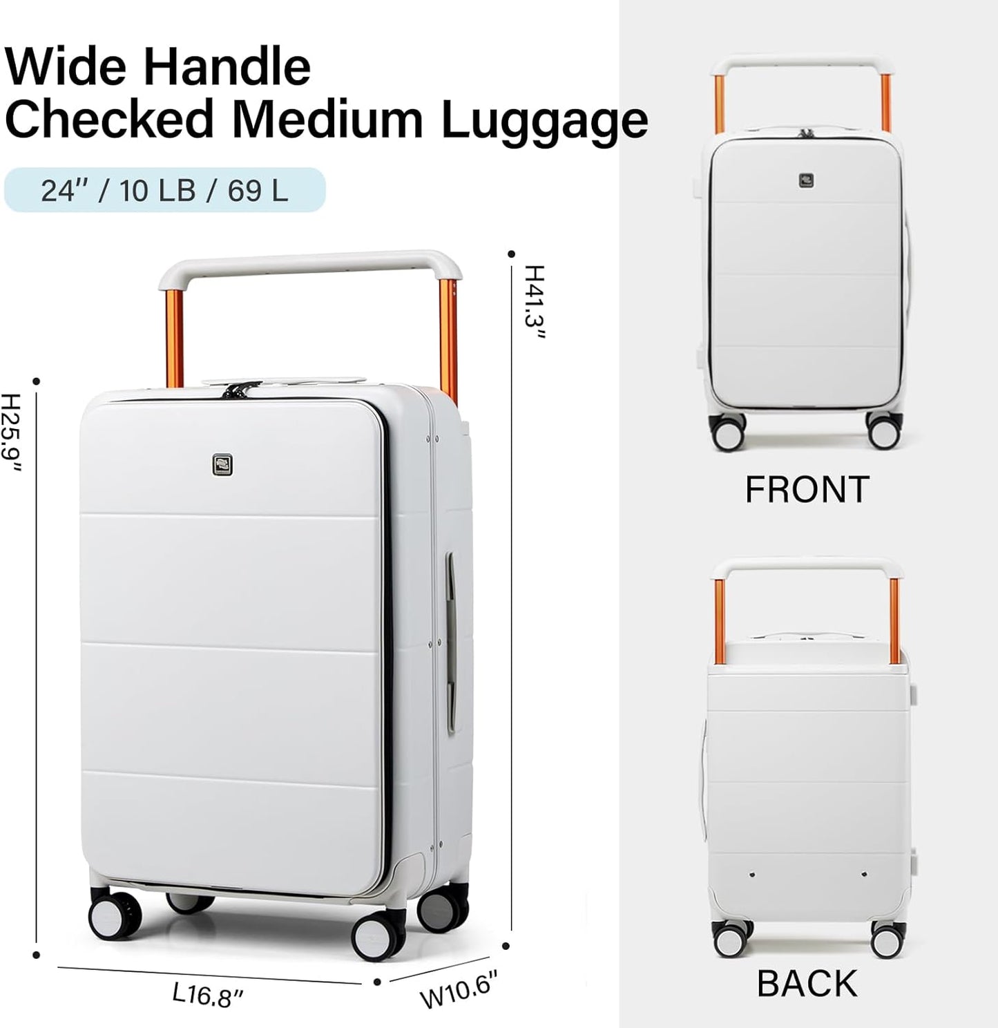 Hanke Top Opening 24 Inch Luggage with Spinner Wheels, Aluminum Frame All-PC Hard Shell Medium Suitcase, Zipperless Trunk Wide Handle Luggage, TSA Checked-Medium(Smoke White, 69L)