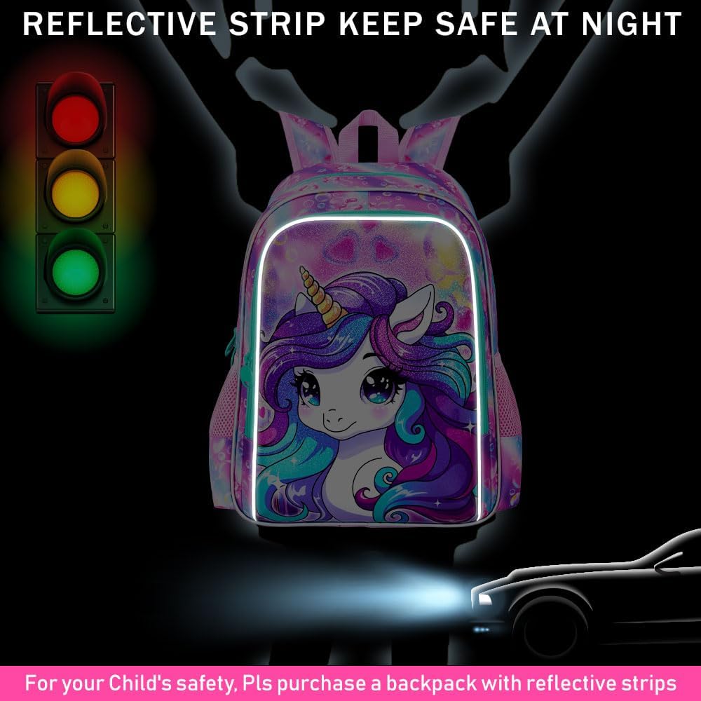 CCJPX 3PCS Unicorn Backpack for Girls, 16”Kids Preschool Bookbag Set, Cute Water Resistant Elementary School Bag and Lunch Box