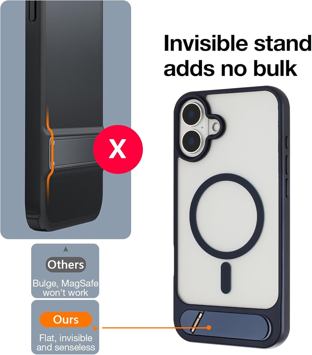 Tikoo Strong Magnetic for iPhone 16 Plus Case with Magsafe and Built-in Invisible Kickstand Slim Translucent Matte Military Grade Protective Phone Case for iPhone 16 Plus 6.7”