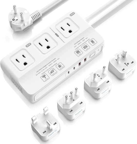 ANTPO 2000W Voltage Converter US to Europe, 220V to 110V Converter for European Travel, Power Adapter for Hair Dryer, Universal Travel Adapter with 3 AC/ 2 USBC/ 2 USBA/EU/UK/AU/IT Plugs