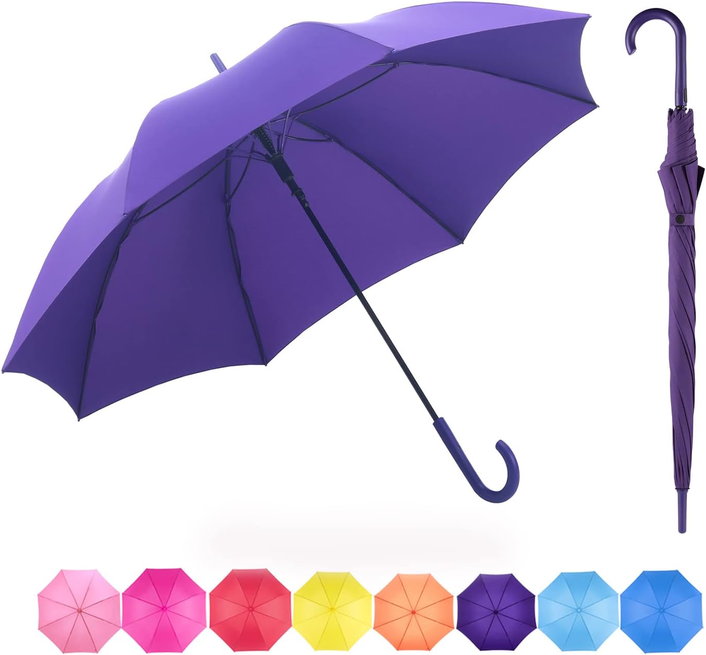 RUMBRELLA UV Stick Umbrella Auto Open UPF 50+ with J Hook Handle 51IN