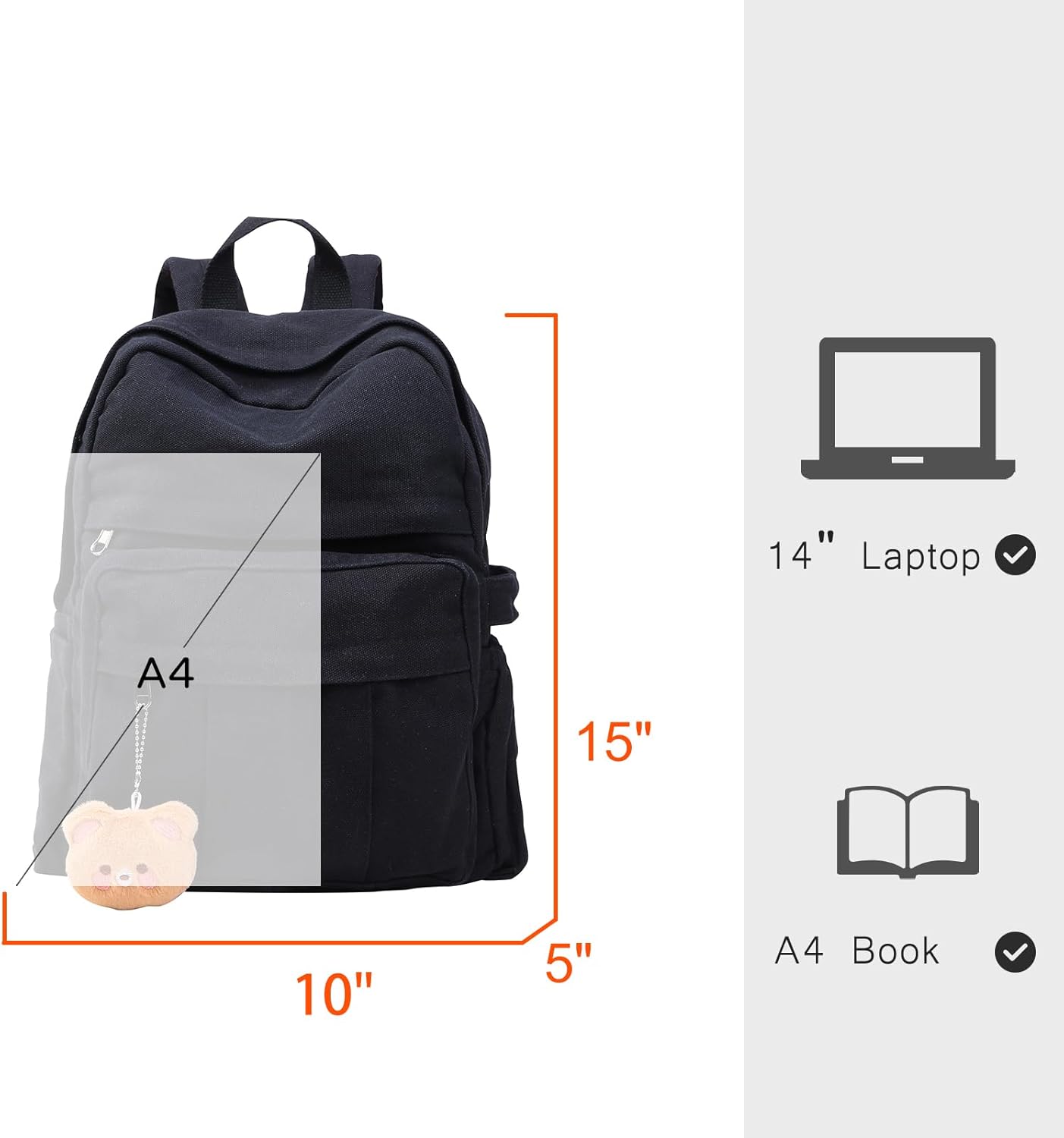 Phaoullzon Medium Canvas Laptop Backpack for Women Vintage Travel Backpack, Black