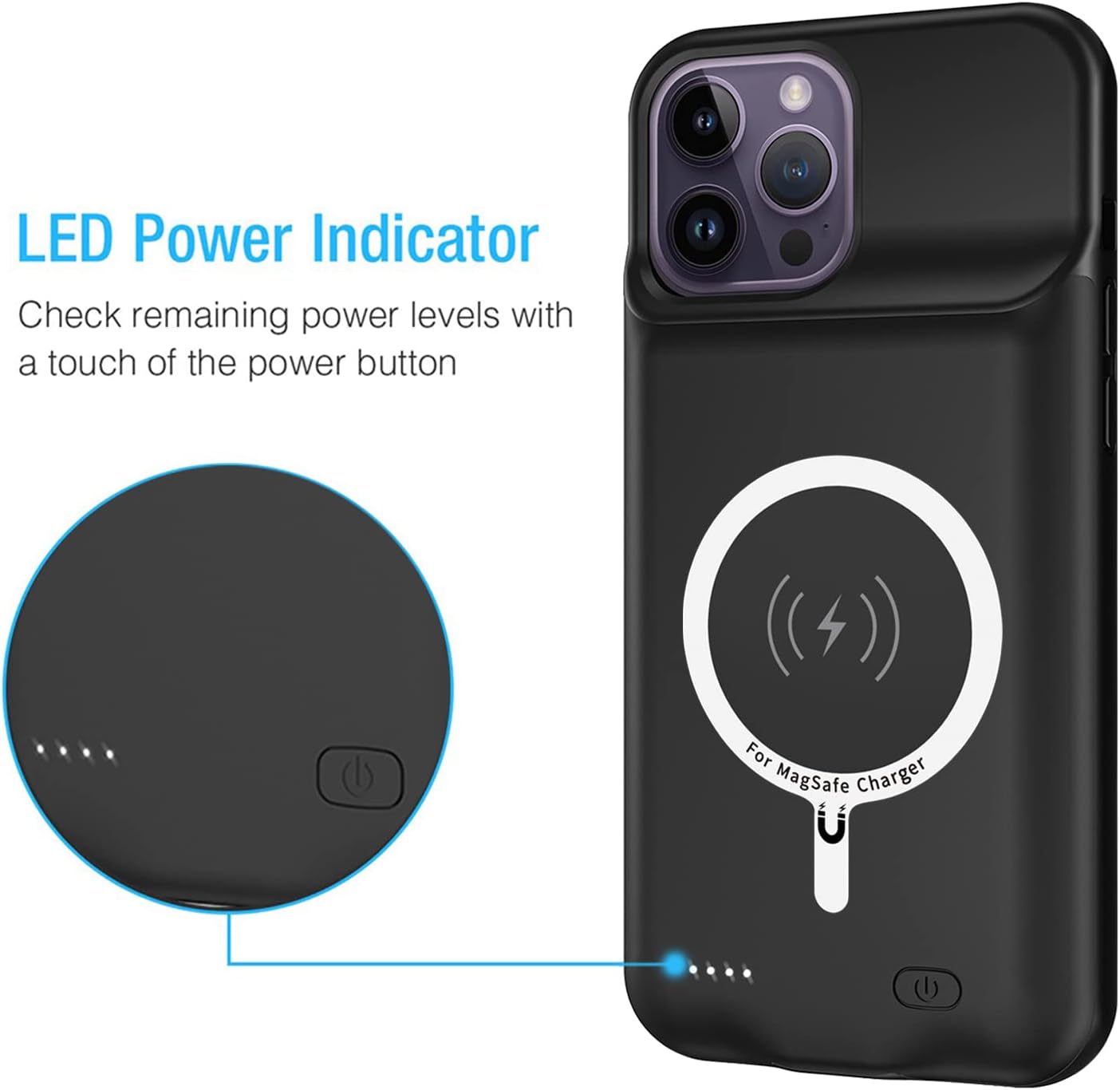Battery Case for iPhone 13 Pro Max, Enhanced 10800mAh Portable Protective Wireless Charging Case Support Carplay Compatible with iPhone 13 Pro Max (6.7 inch) Rechargeable Battery Charger Case (Black)