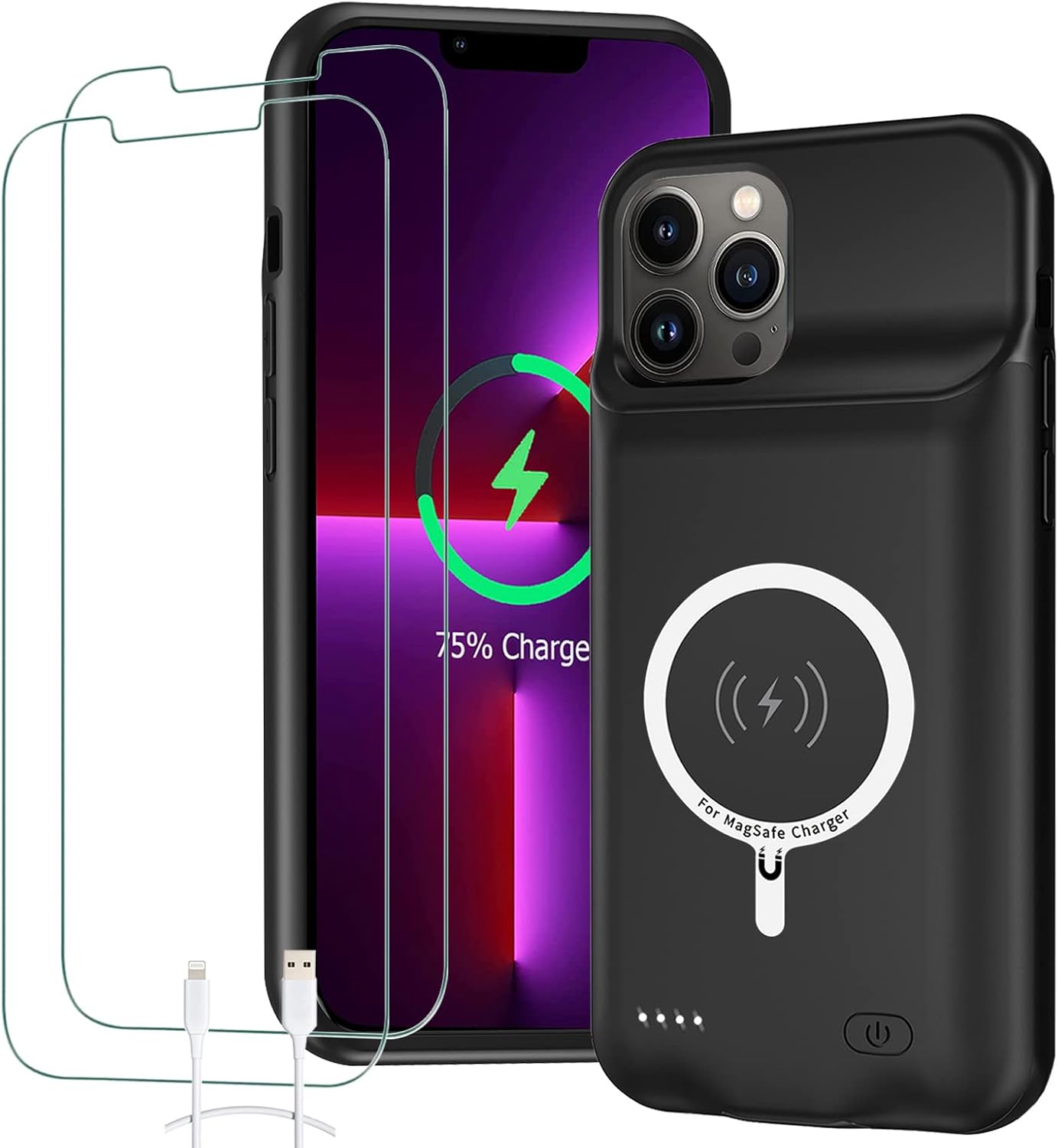 Battery Case for iPhone 13 Pro, Full Encircle 10000mAh High Capacity Rechargeable Portable Charger Case Extended Battery Pack for iPhone 13 Pro (6.1 inch) Wireless Charging Case with Carplay-Black