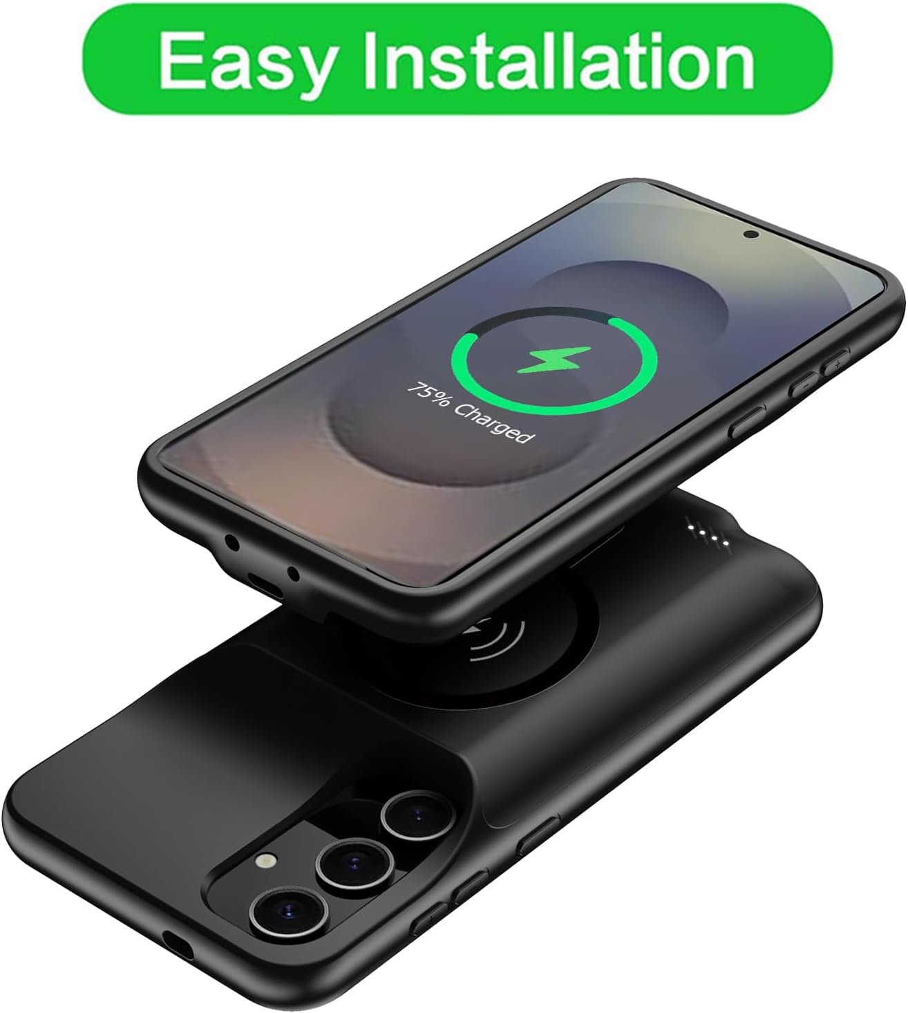 Wireless Charging Case for Galaxy S25, 2025 Upgraded 10000mAh Rechargeable Portable Charging Case Compatible with Galaxy S25 5G (6.2 inch) with Carplay Extended Battery Pack Charger Power Case (Black)