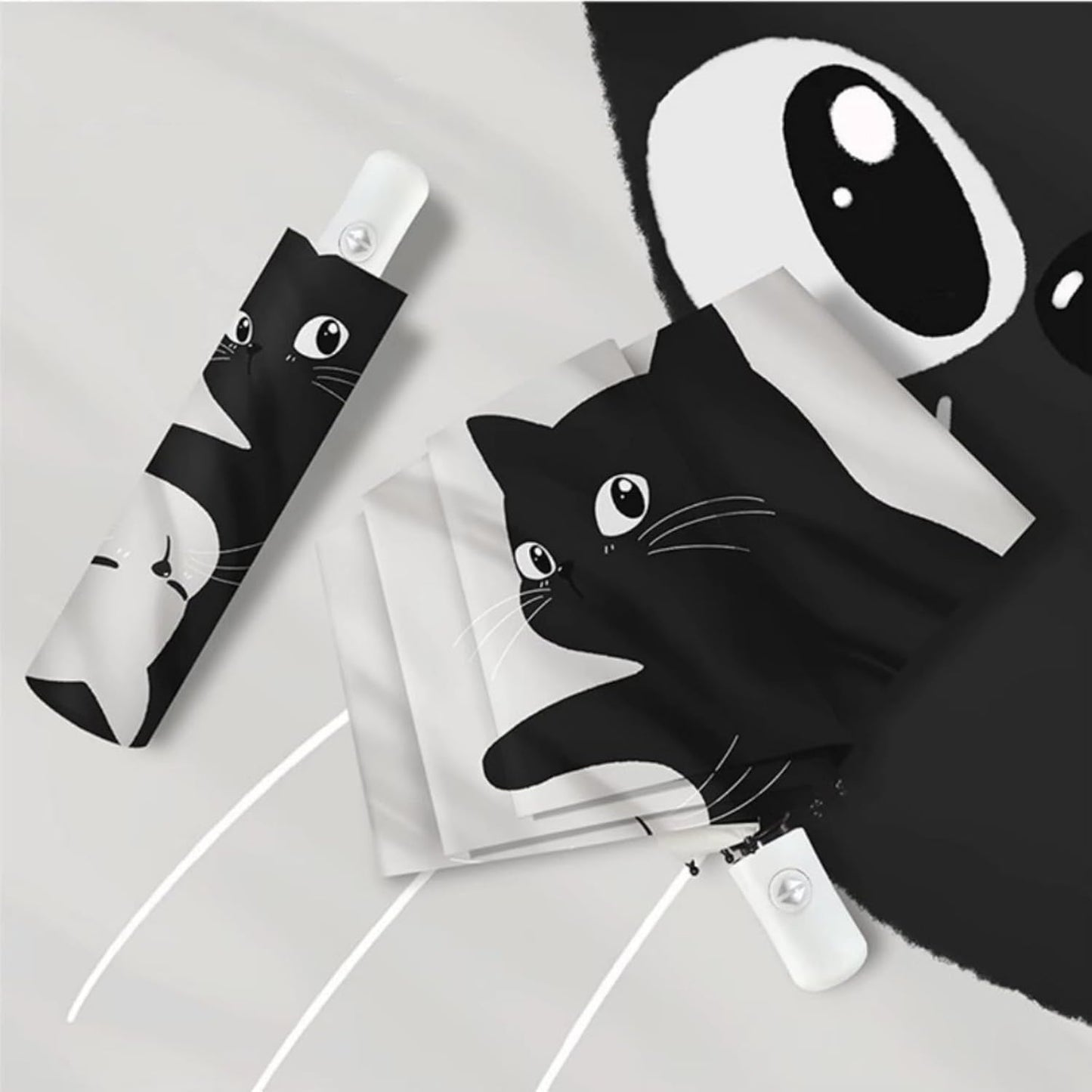 Compact Cat Umbrella - Automatic Folding, Dual-Use Rain and Sun Protection, Black Coating Anti-UV, Windproof, Lightweight, Portable Travel Companion for Men and Women