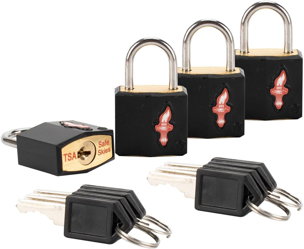 4 Pack Black TSA Approved Key Luggage Lock for Suitcases, Carry-On Bags, Backpacks & Laptop Cases