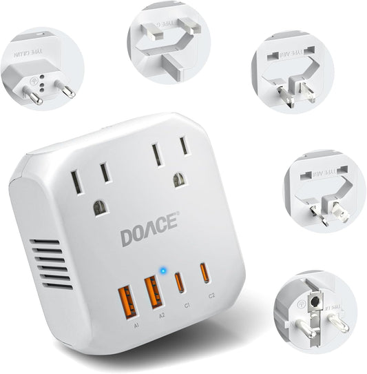 DOACE 2000W 220V to 110V Voltage Converter for European Travel, Voltage Converter US to Europe for Hair Dryers with Fast Charging Power Converter Adapter Combo with 4 USB Ports Step Down Transformer