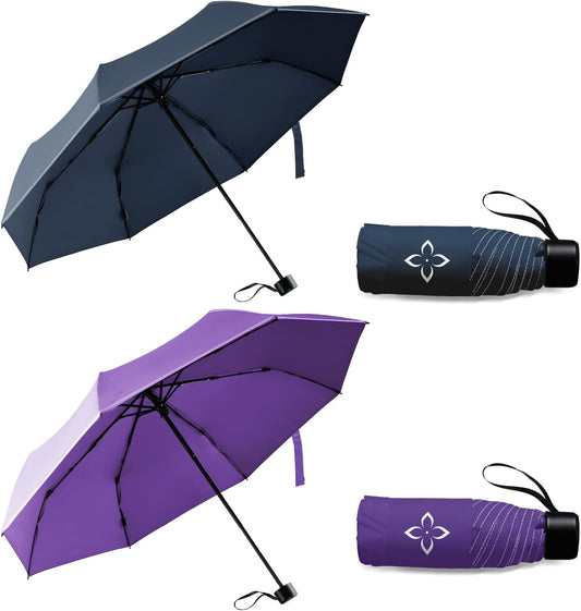 Windproof Travel Mini Umbrella - Manual Open Close with No Rebound for Seniors & Kids, Small Compact and Portable for Rain, Reflective Design for Night Safety Men & Women