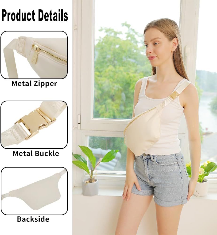 Fanny Pack Nylon Waist Pack for Women Men Crossbody Bag Everywhere Belt Waist Bag (Beige)