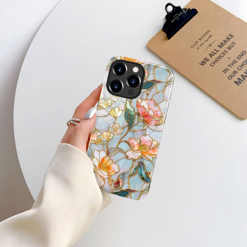 Case for iPhone 11 Pro - Slim Fit Anti-Scratch Phone Case for Girl Women - Stained Glass Aesthetic Flowers (Glossy)