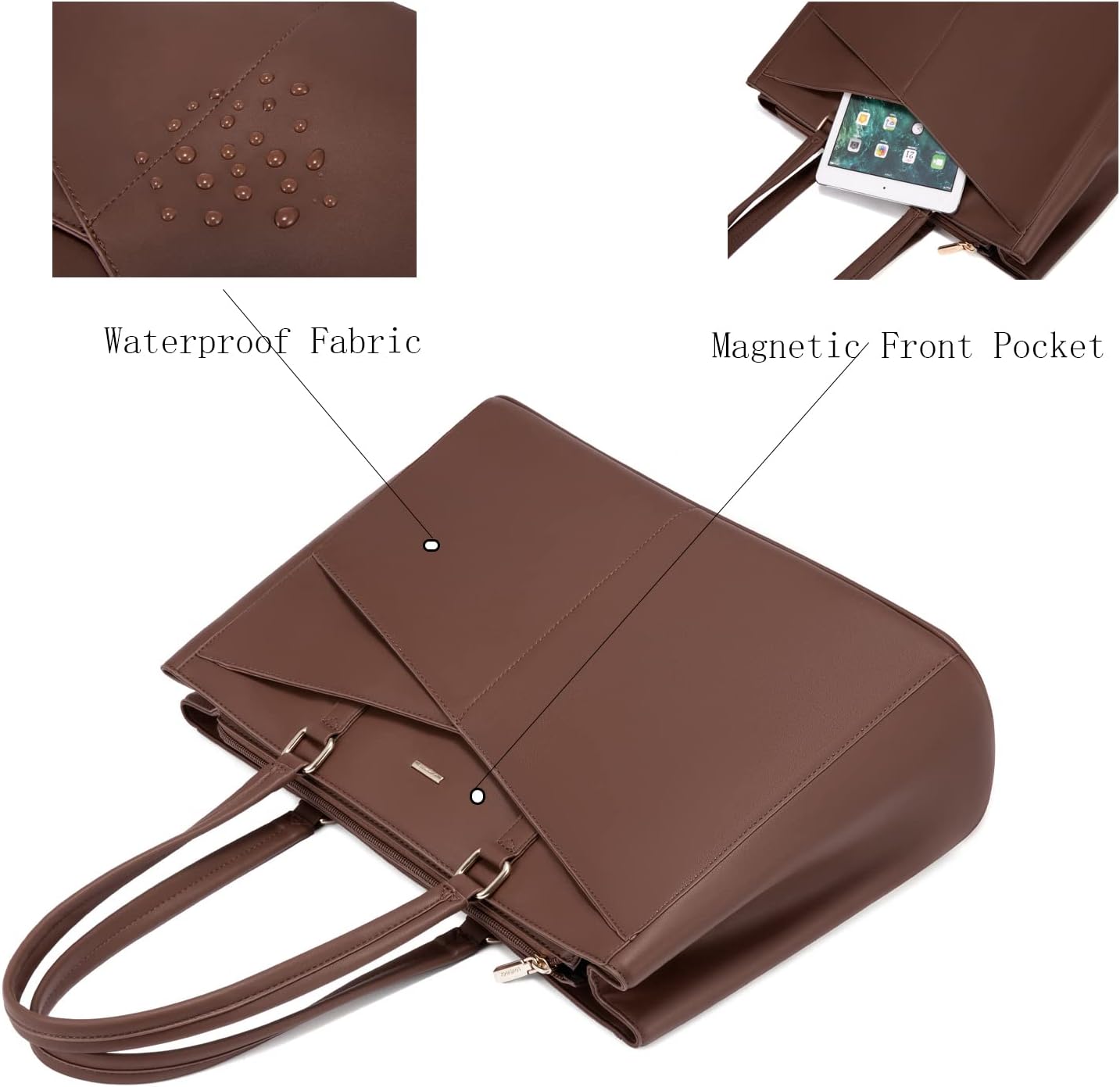 LOVEVOOK Laptop Bag for Women 15.6 Inch Tote Bags Waterproof Leather Briefcase Computer Women Business Office Work Bag,Dark Brown