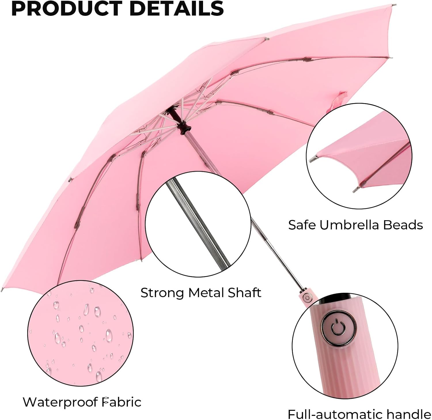 Compact Inverted Travel Umbrella, Automatic Open Close, 9-Rib 46 Inch Windproof Umbrella