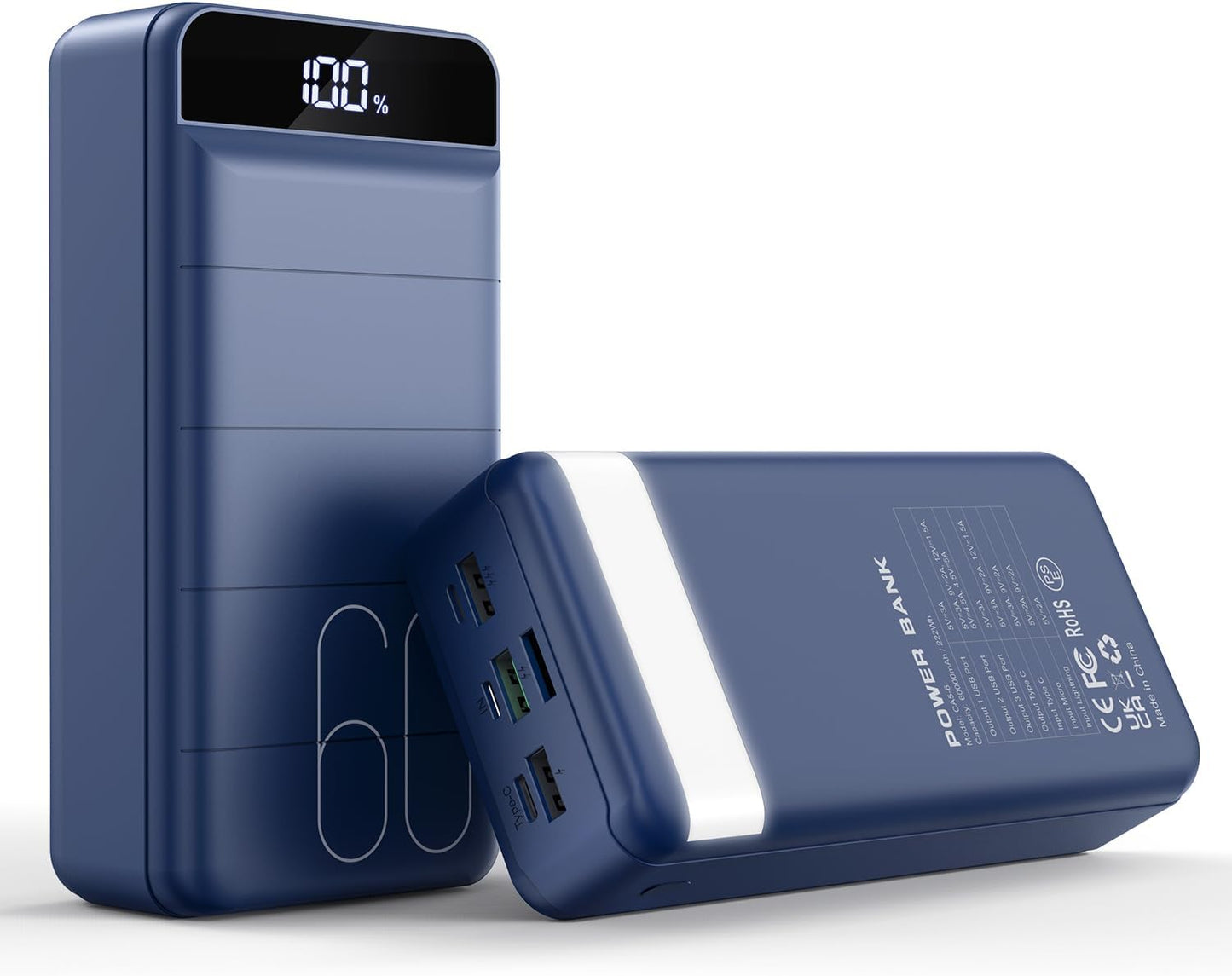Portable Charger 60000mAh Power Bank - 22.5W Fast Charging Battery Pack USB C with 4 Outputs & 3 Inputs LED Display, Huge Capacity External Cell Phone Charger for iPhone, Samsung, Travel, Camping