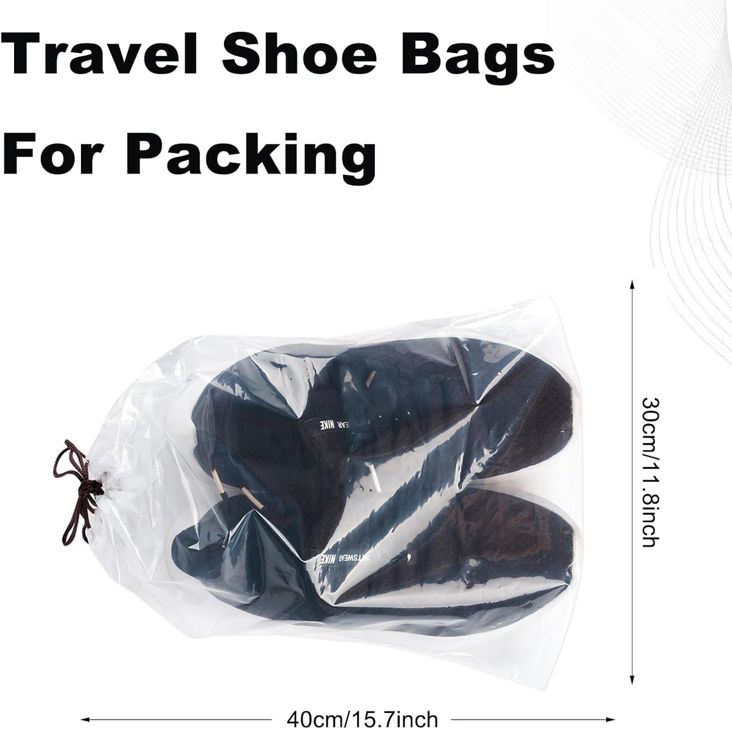 50 Pcs transparent Shoe Bags for Travel,11.8“ x 15.7”,Drawstring Travel Shoe Bags for Packing,Waterproof Dustproof Portable Travel Shoe Storage Bag for Men and Womens Per Piece