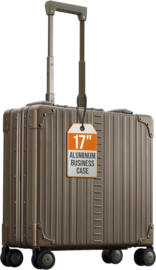 Aleon All Aluminum Lightweight 17" Rolling Laptop Catalog Case, Vertical Opening with TSA Locks & Aircraft-Grade Aluminum Frame