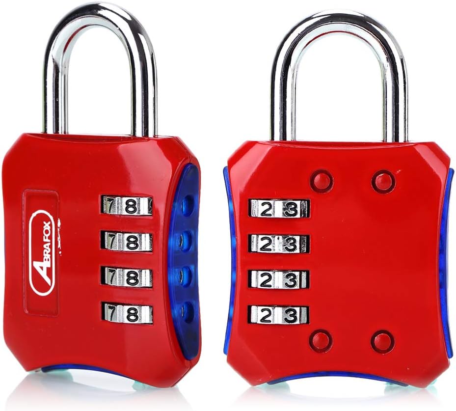 ABRAFOX Padlocks, Heavy Duty 4-Digit Re-settable Combination Codes Locks, Luggage Locks for Gym, Indoor, School or Sports Locker, Toolbox, Fence Daily Use Red 2pack