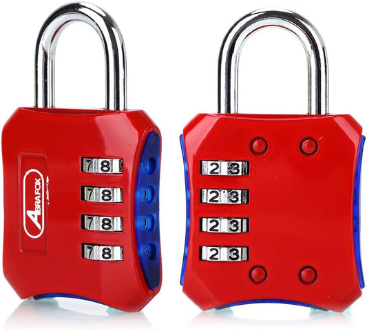 ABRAFOX Padlocks, Heavy Duty 4-Digit Re-settable Combination Codes Locks, Luggage Locks for Gym, Indoor, School or Sports Locker, Toolbox, Fence Daily Use Red 2pack
