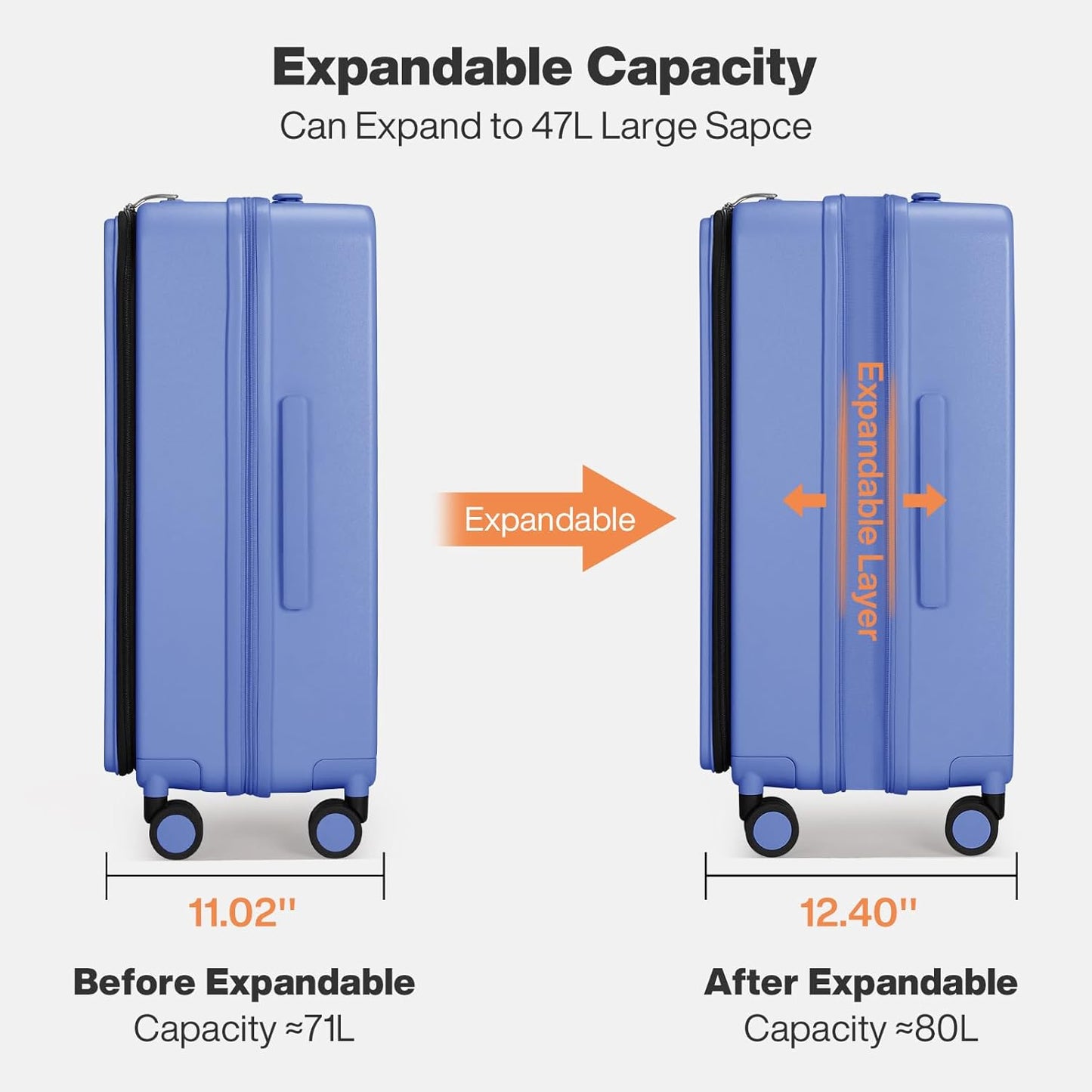 mixi 24 Inch Large Expandable Checked Luggage PC Hard Shell Suitcase Top Opening Rolling Travel Suitcases with Spinner Wheels & TSA Lock, Dreamy Purple
