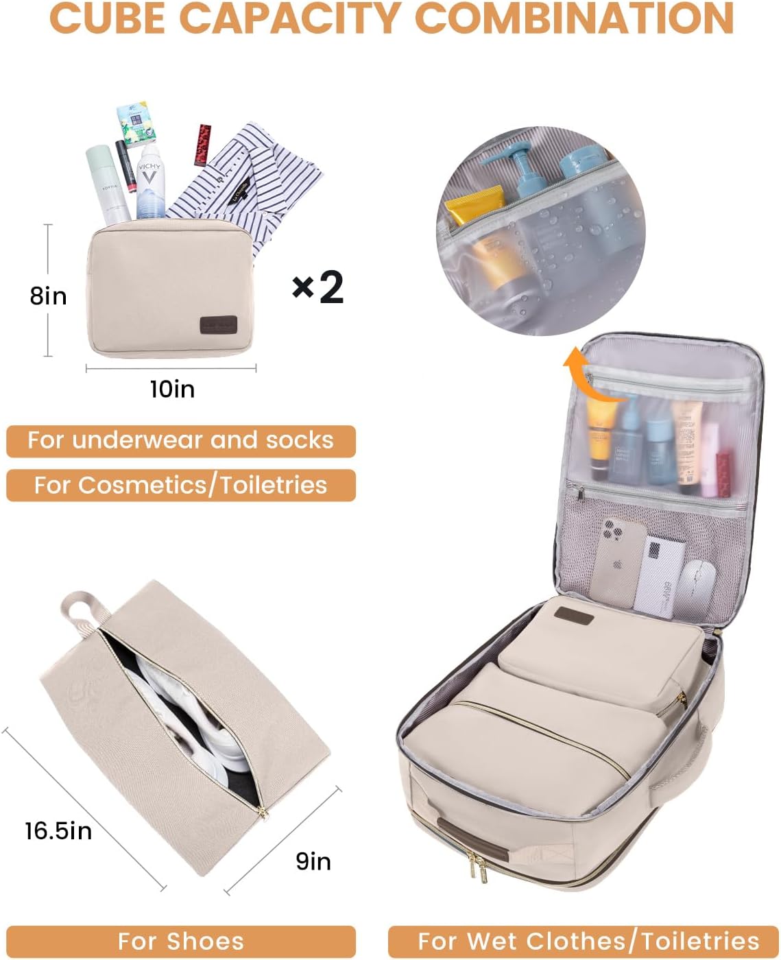 LOVEVOOK 50L Travel Backpack for Women & Men, Airline Approved Carry On Luggage with 3 Packing