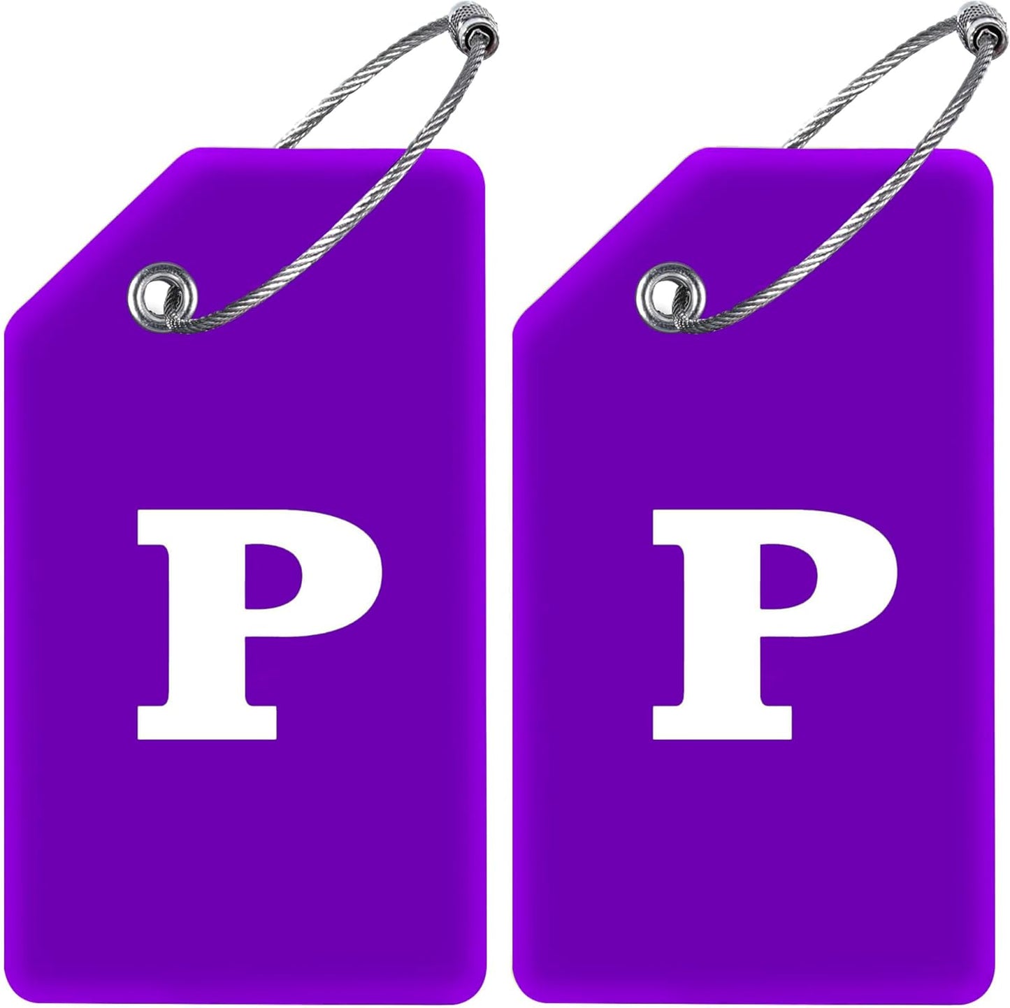 Gostwo 2 Pack Silicone Luggage Tags for Suitcases, 26 Initial Letter Baggage Labels Handbag School Bag Suitcase Instrument Tag with Stainless Steel Loop(Purple) (Letter P)