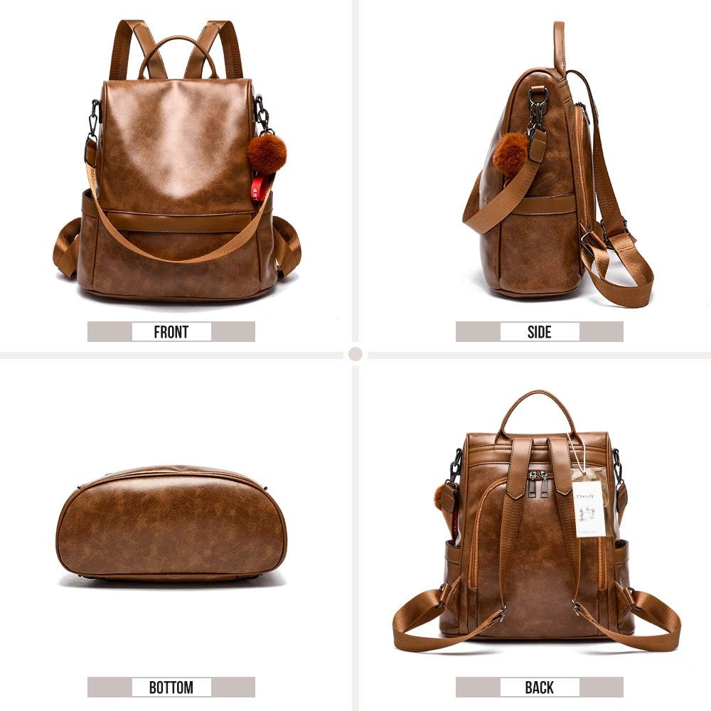 CHERUTY Women Backpack Purse PU Leather Anti-theft Casual Shoulder Bag Fashion Ladies Satchel