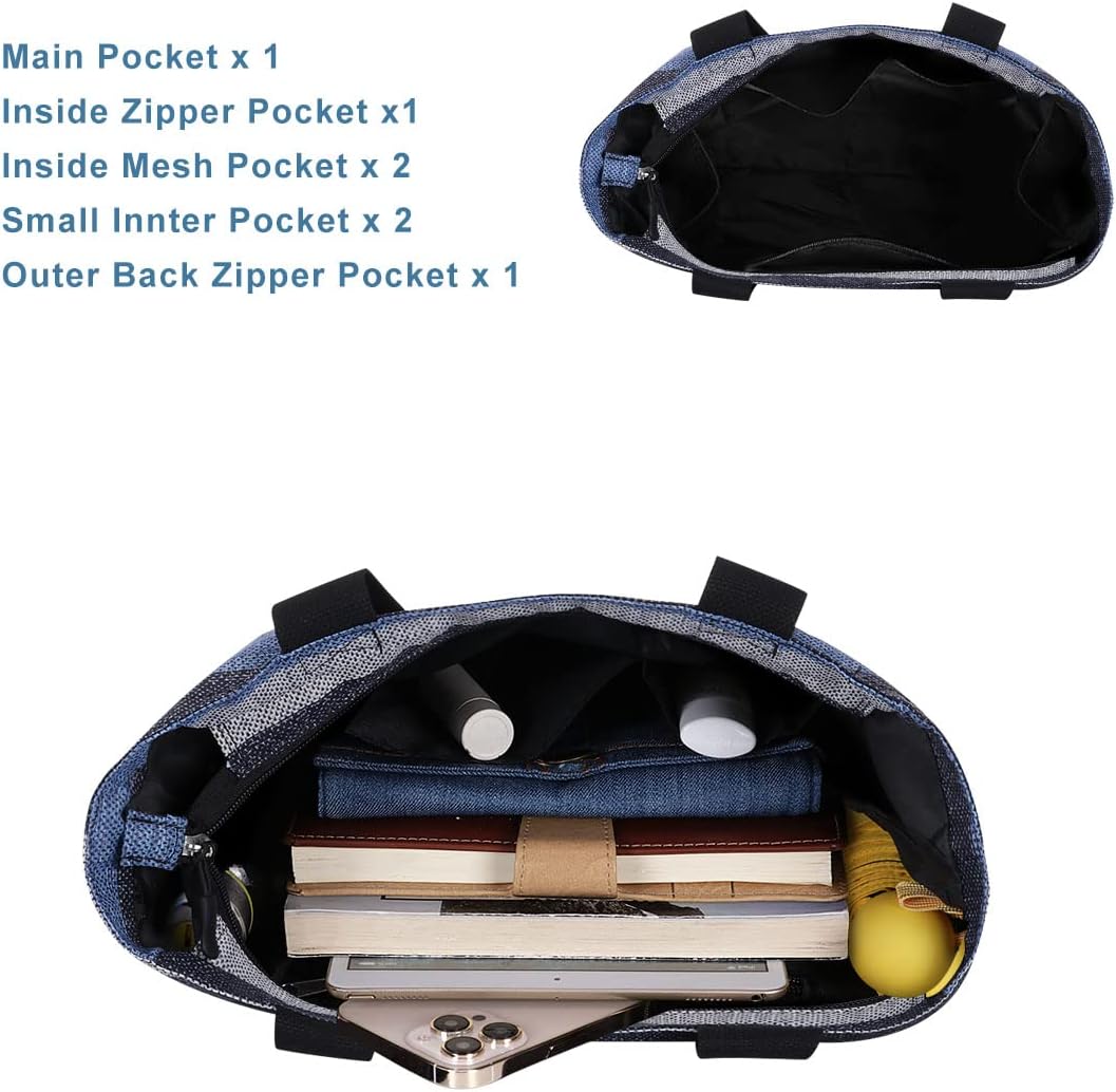 Tote Bag with Zipper for Women Inside Mesh Pocket Heavy Duty Casual Anti-water Cloth Travel Shoulder Handbag