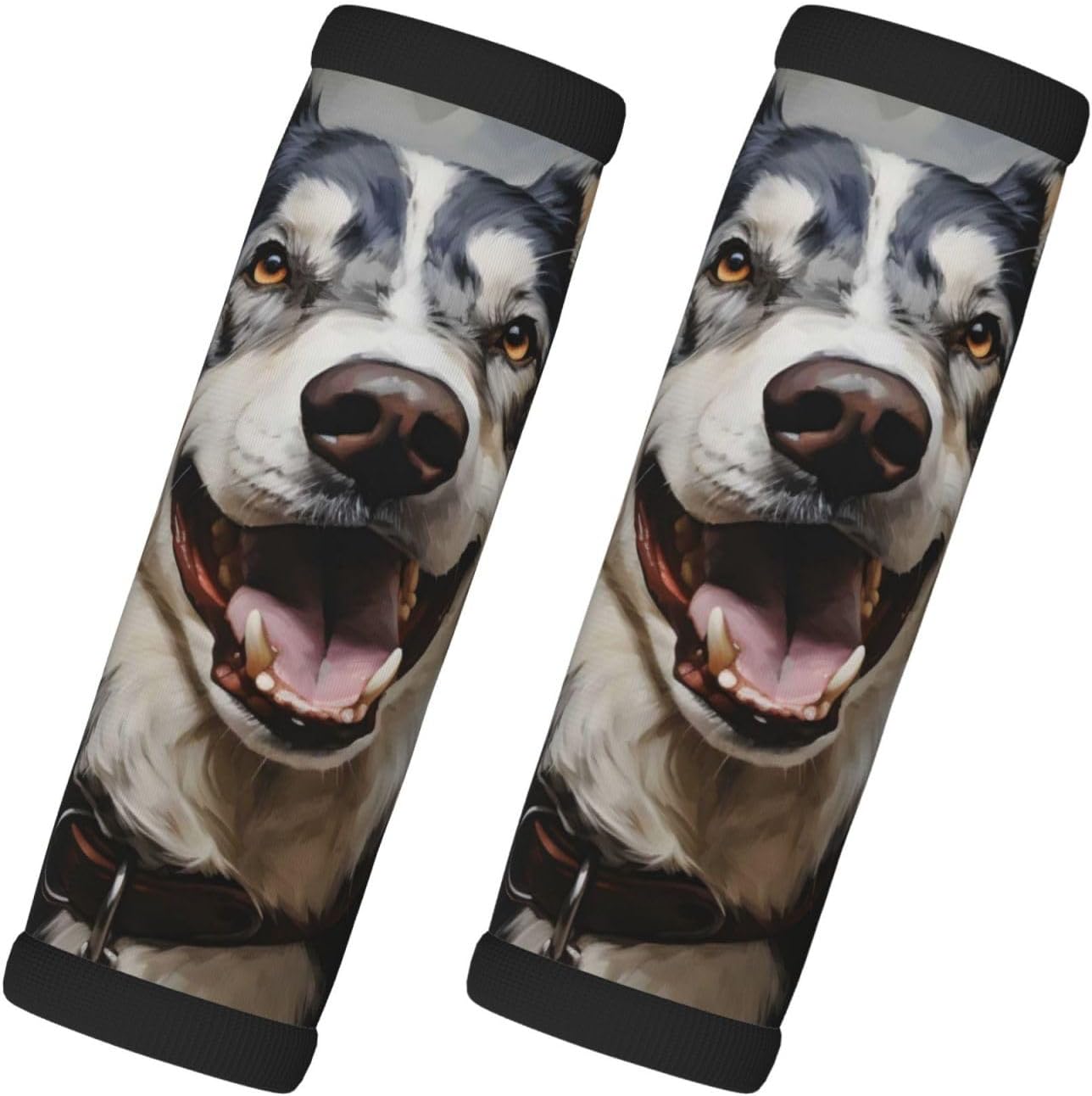 Luggage Handle Wraps Cute Smiling Husky Dog Luggage Identifiers Soft Neoprene Luggage Handle Wraps For Suitcase Trolley Handle Grip Cover 2 Pack Luggage Tags