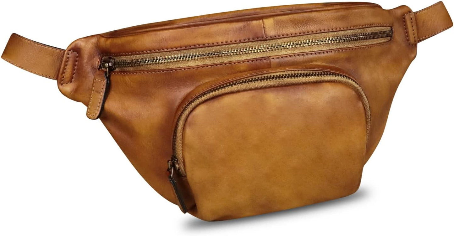 Genuine Leather Fanny Pack for Women and Men Vintage Real Leather Sling Bag Crossbody Bag Fashion Waist Bag Chest Purse (Brown)