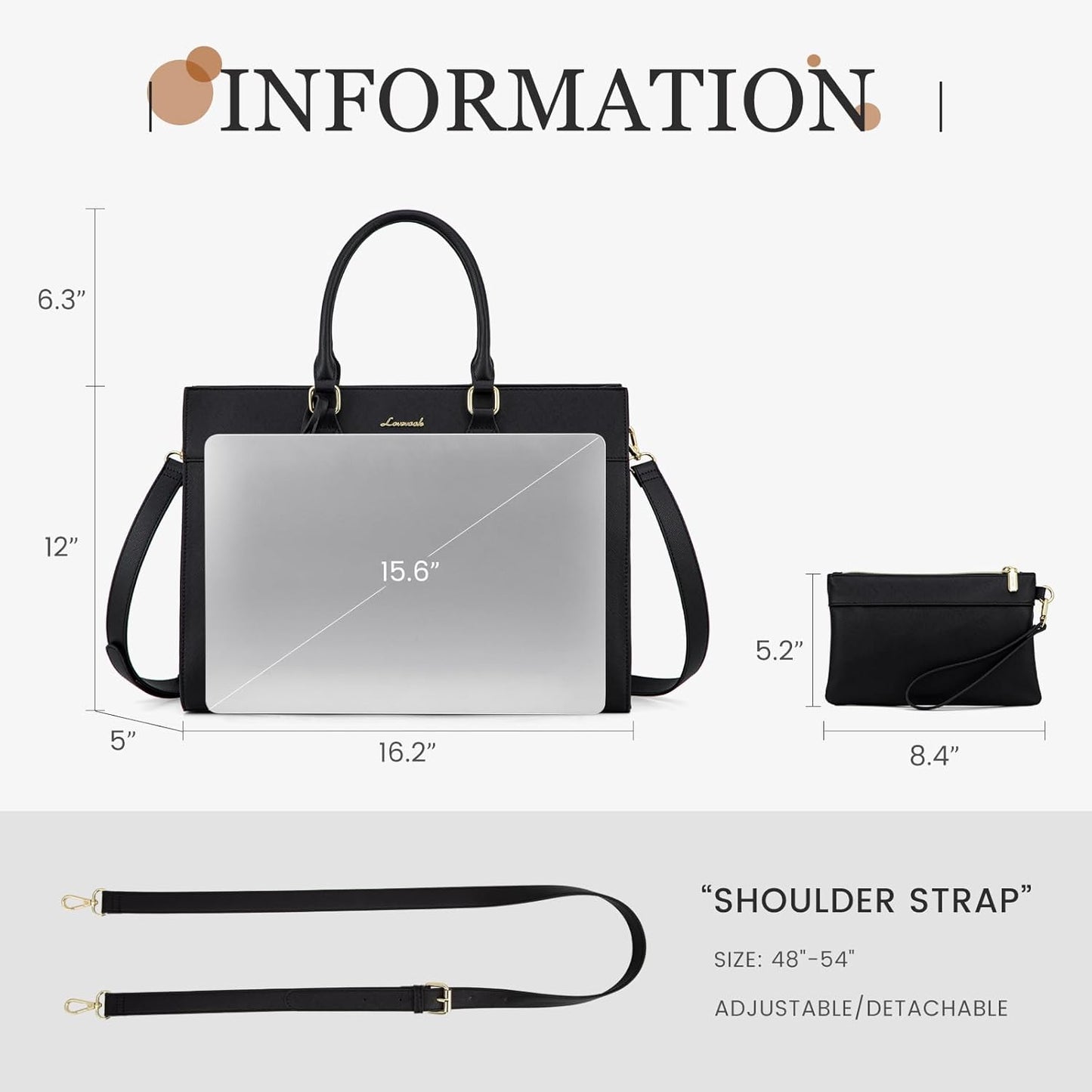 LOVEVOOK Laptop Bag for Women, 15.6 inch Laptop Tote Computer Briefcase for Work Large Waterproof Handbag Professional Shoulder Bag for Women Business Office, Black