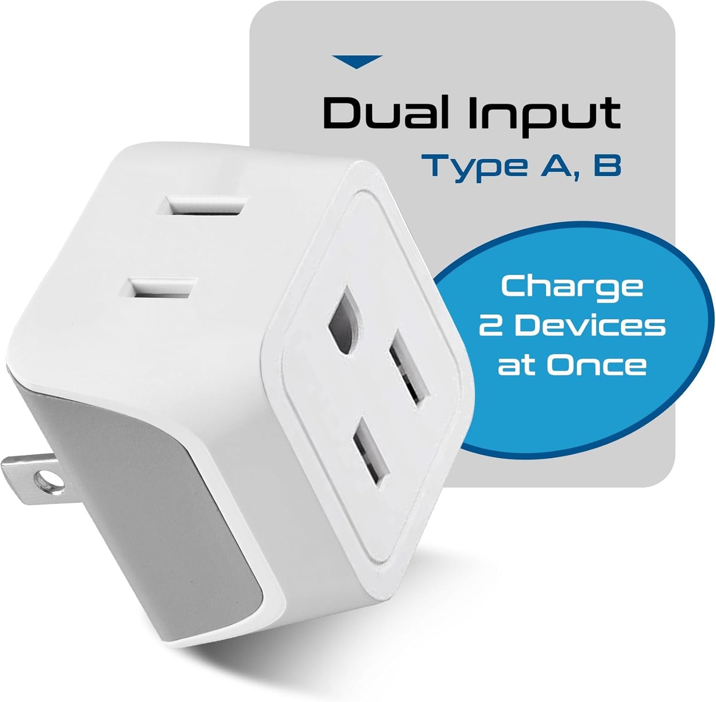 Japan, Philippines Travel Adapter Plug by Ceptics - USA 3 Pin Polarized to 2 Prong Unpolarized