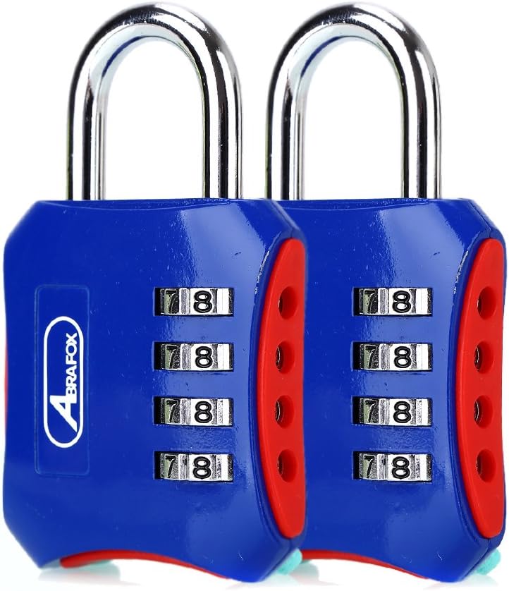 ABRAFOX Padlocks, Heavy Duty 4-Digit Re-settable Combination Codes Locks, Luggage Locks for Gym