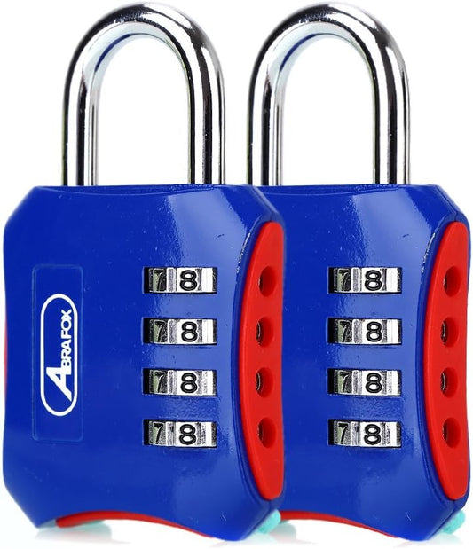 ABRAFOX Padlocks, Heavy Duty 4-Digit Re-settable Combination Codes Locks, Luggage Locks for Gym, Indoor, School or Sports Locker, Toolbox, Fence Daily Use Blue 2pack