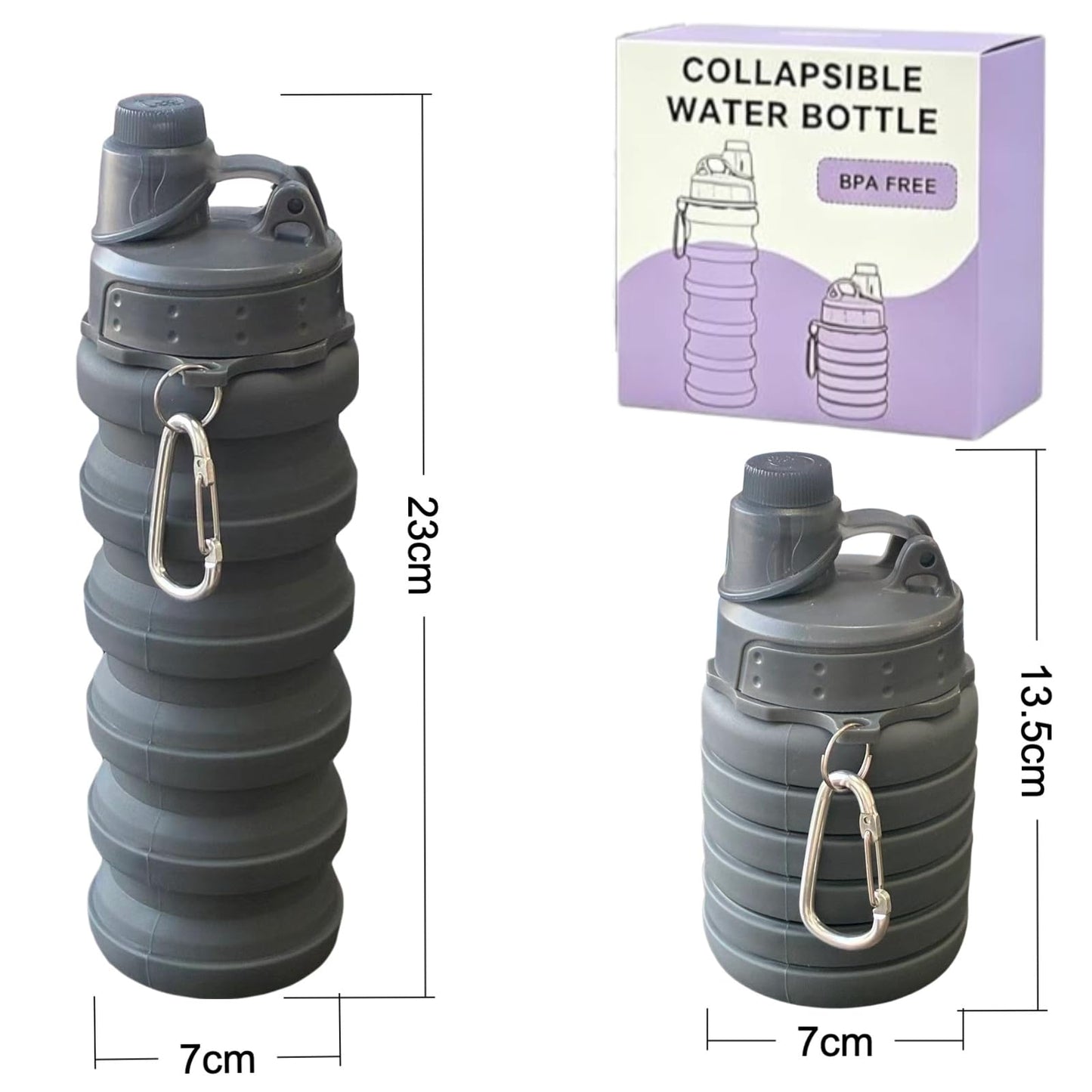 YCTMALL Collapsible Water Bottles Two Pack Travel Sports Portable Sport Water Bottle comes with
