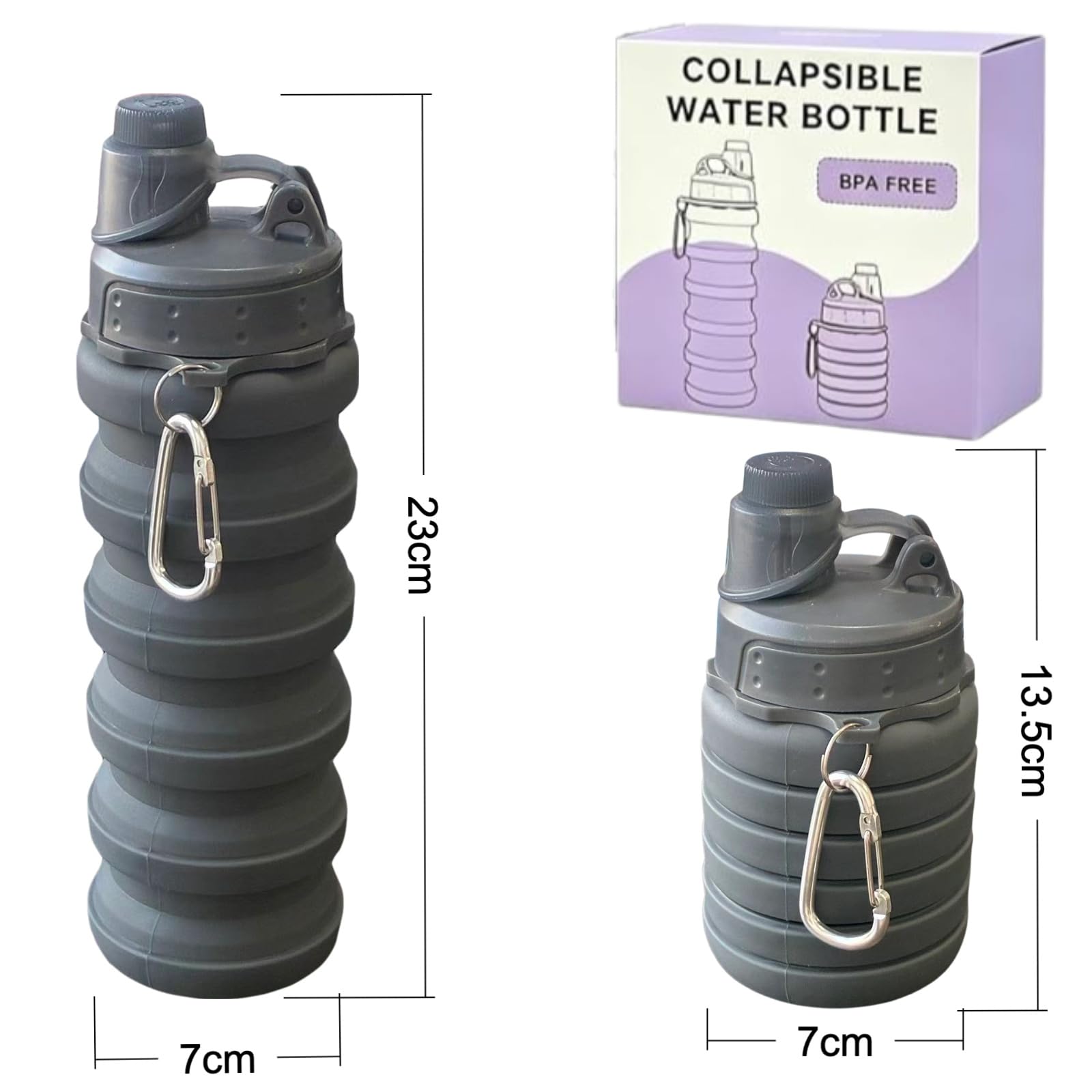 YCTMALL Collapsible Water Bottles Two Pack Travel Sports Portable Sport Water Bottle comes with