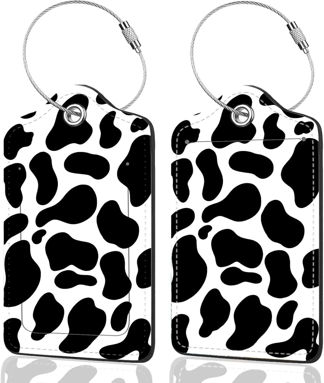 2Pack Luggage Tags for Suitcases, Cute Unique Pu Leather Cruise Luggage Tag with Privacy Cover ID Label Address Card and Metal Ring Suitable for Women Men Kids Travel Bag Cow Texture1