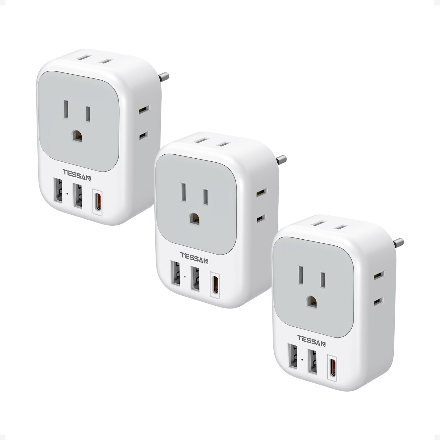 TESSAN European Travel Plug Adapter 3 Pack, US to Europe Plug Adapter