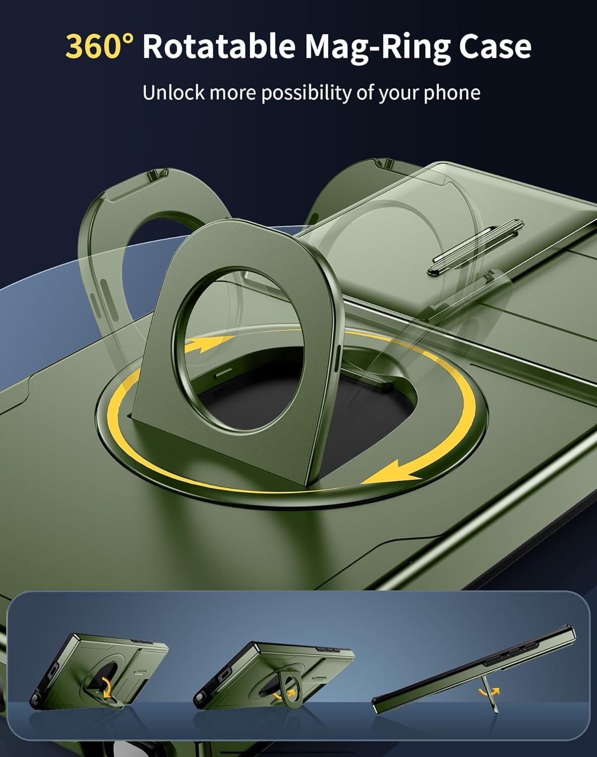 for Samsung Galaxy S22 Ultra Case Magnetic Compatible with MagSafe Wireless Charging,with Screen Protector,Built-in Stand Ring+Camera Cover Anti-Scratch Shockproof Heavy Duty Protection Green