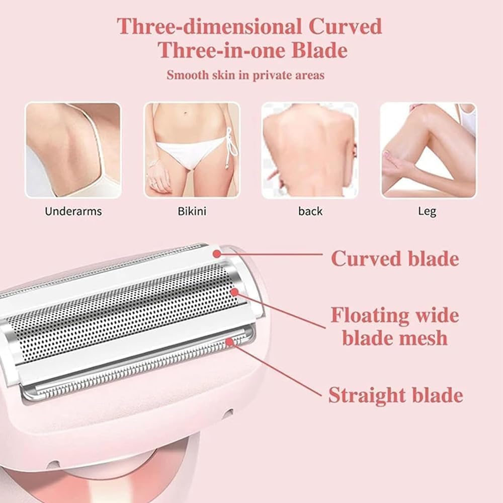 Electric Razor for Women, Rechargeable Hair Remover, Portable and Safe Lady Razor, 2 in 1 Double-Headed Waterproof Wet and Dry, Electric Bikini Trimmer for Women (Pink)