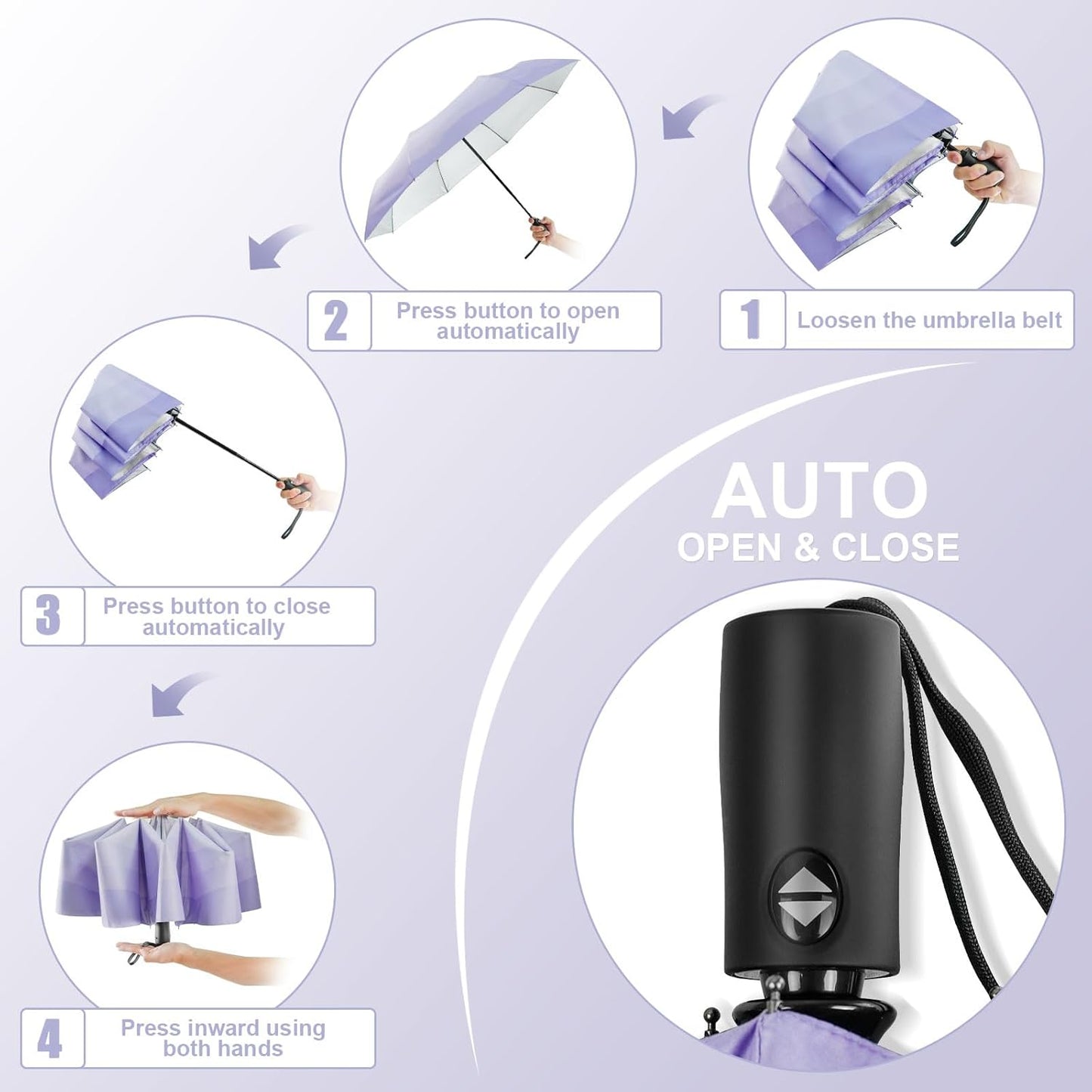 Lejorain Cute Women Sun Umbrella - Automatic Folding UV Protection Lightweight Umbrella Compact Travel Fashion Pretty Collapsible Golf Rain Umbrellas for Women