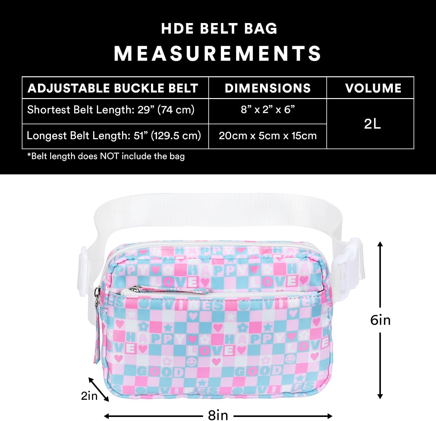 HDE Belt Bag 2L Fanny Pack Cross Body with Adjustable Strap Travel Waist Pack - Good Vibes