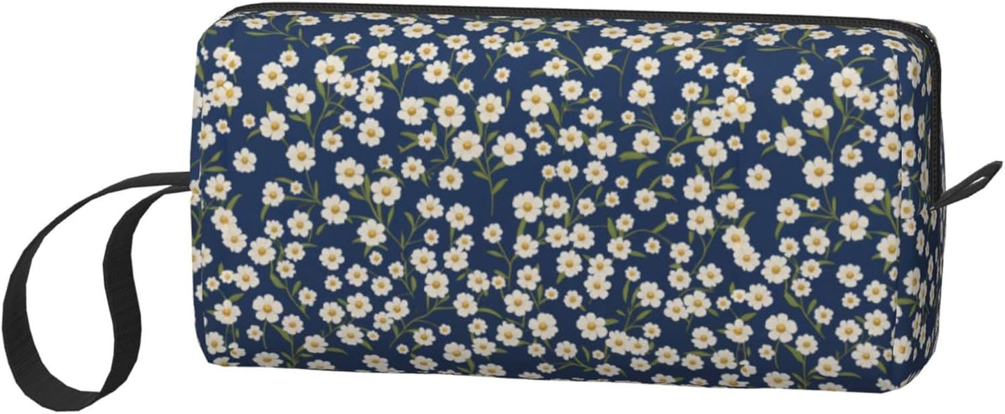 White Daisy Makeup Bag Small Compact & Durable Flowers Travel Cosmetic Bag Organizer Oxford Fabric Multi-Purpose Storage Perfect for Travel, Gym, Daily Use
